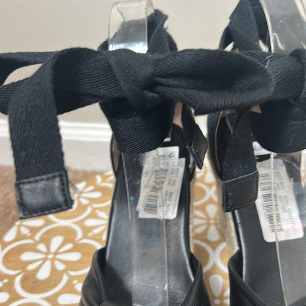 NWT Cole Haan Cloudfeel Hampton ankle tie espadrille wedge sandal in Black, 9 - Picture 7 of 11